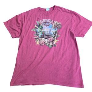Rainforest Cafe Mens Vintage Red Hawaiian Lizard Hang Loose Graphic T-Shirt 2XL
